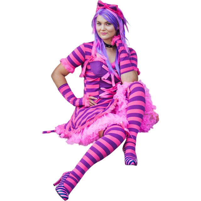 Fun Costumes Cheshire Cat Costume For Girls - Large Pink | Alice In Wonderland Character Dress With Tail