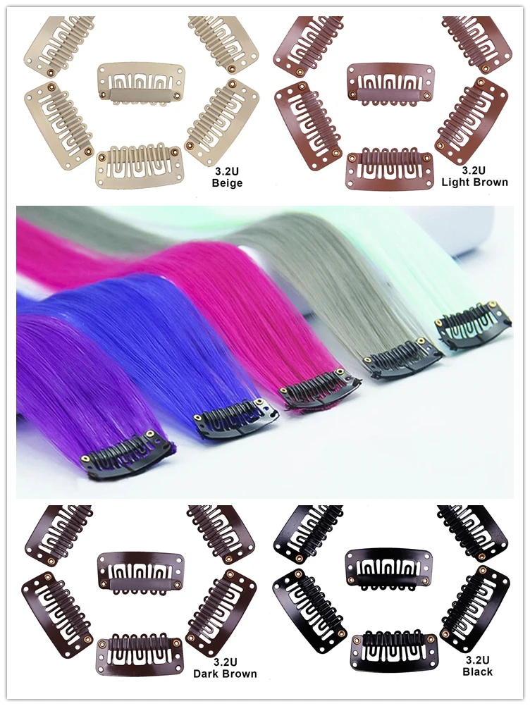 24Pcs 6 치아 3.2cm U 자형 가발 클립 헤어 익스텐션 스냅 온 Bangs 인간의 머리카락 확장을위한 금속 빗 홀더 가발 액세서리