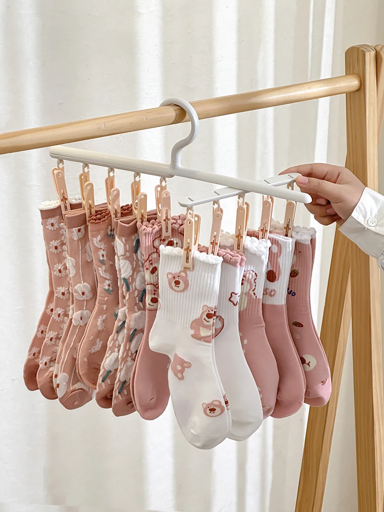 

10 Clips Plastic Clothes Drying Hanger Windproof Clothing Rack Sock Laundry Airer Hanger Underwear Socks Holder Hat Organizer