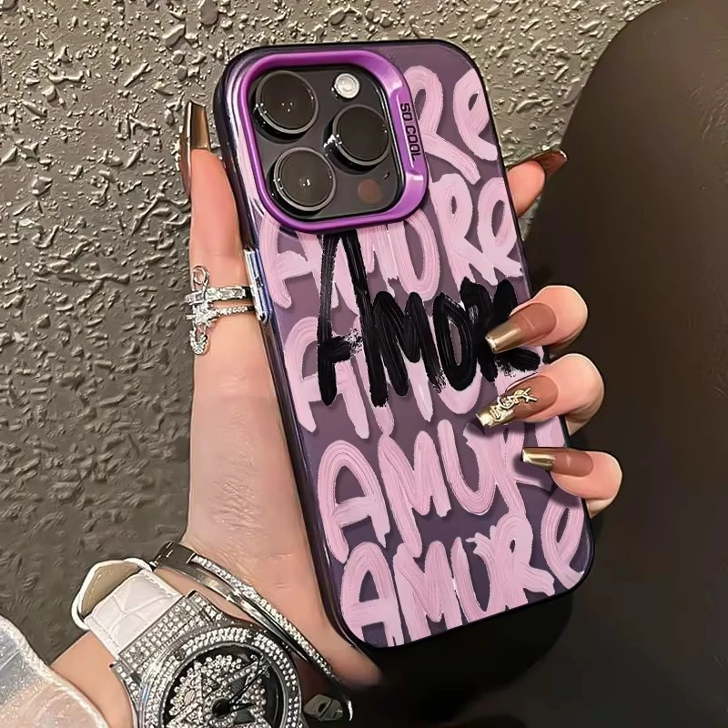 Amore-Love Pink Lettering Shockproof Phone Case with Bumper Protection