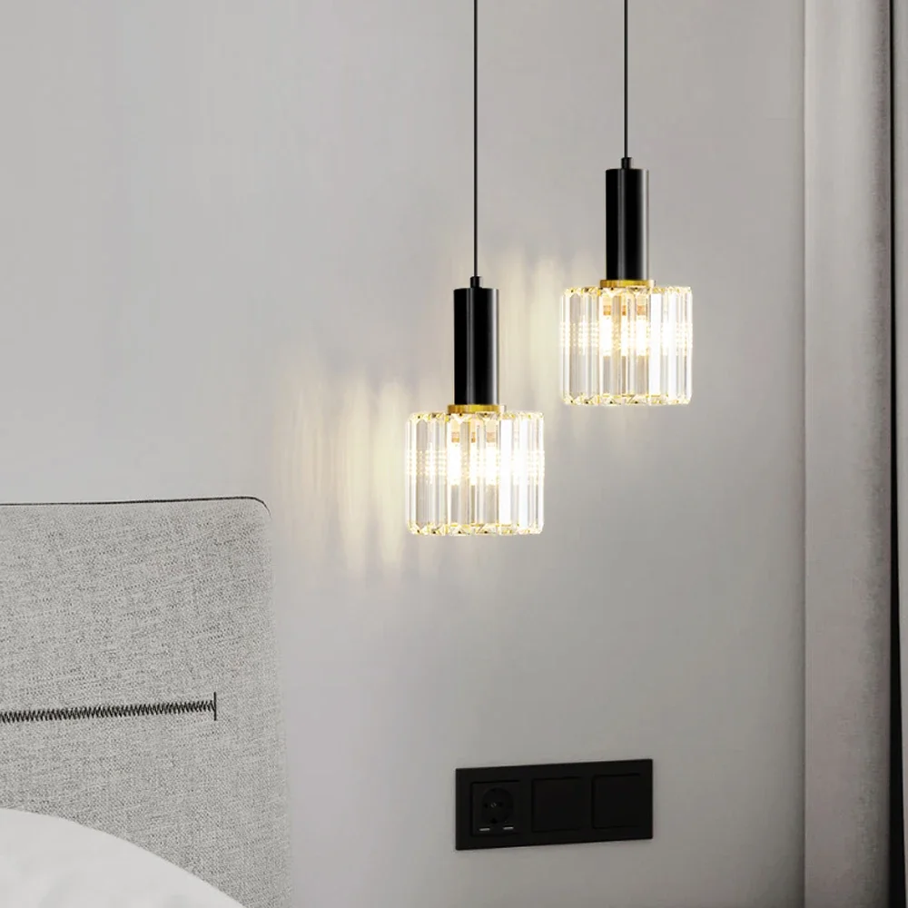 

Modern LED Crystal Pendant Light Black Chandelier Kitchen Island Lighting Adjustable for Dining Room Bedroom Bedside Lamp