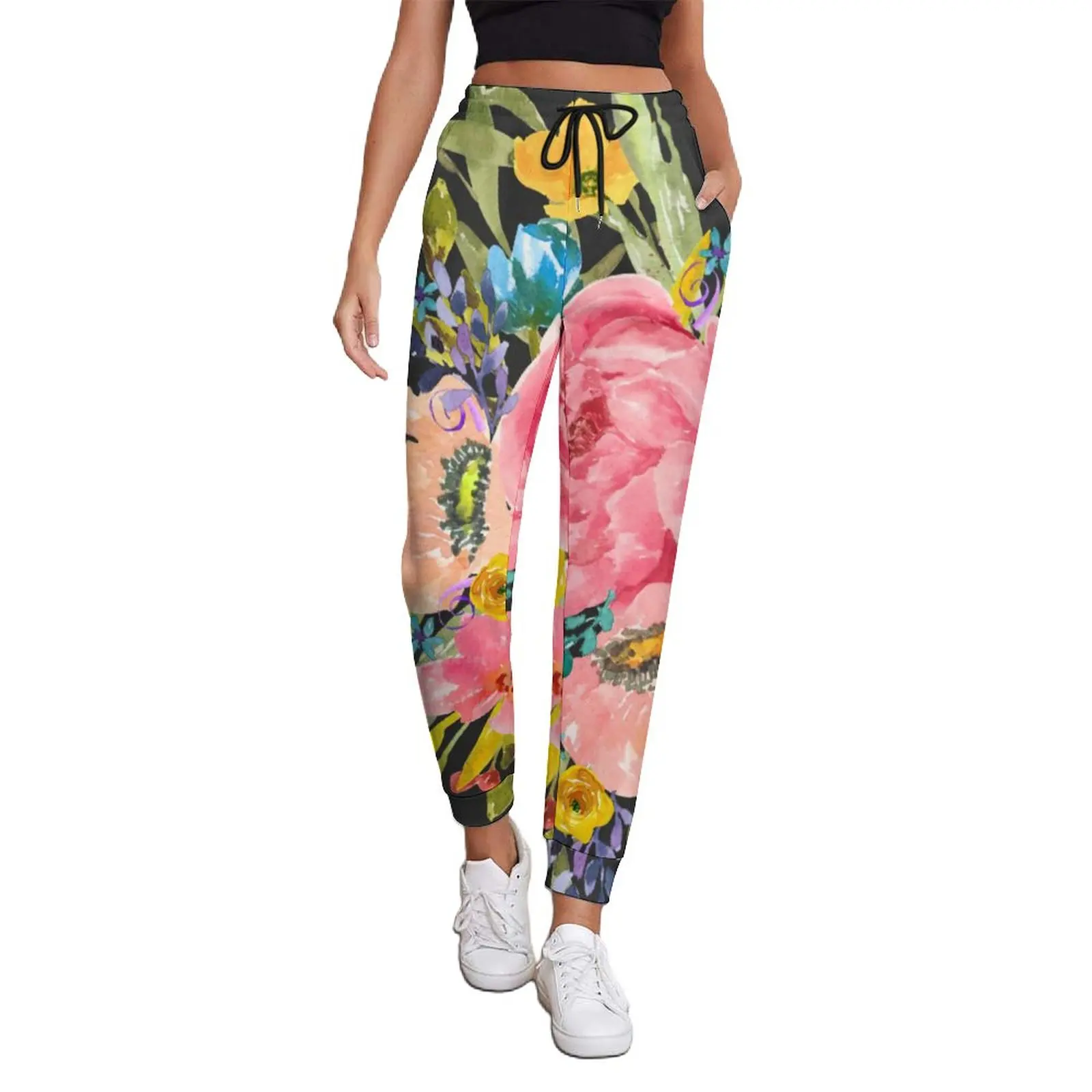 

Watercolor Flower Baggy Pants Rose Floral Bouquet Classic Oversize Sweatpants Autumn Women Custom Korean Fashion Trousers