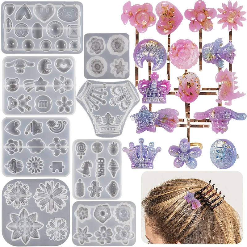 DIY Crystal Epoxy Silicone Mold Ring Hairpin Flower Crown Love Animal Hair Accessairs Jewelry Pendant Making Molds