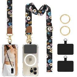 Universal Phone Lanyard with Adjustable Anti - Theft Wrist and Neck Strap - Polyester / Nylon (Vintage Floral)