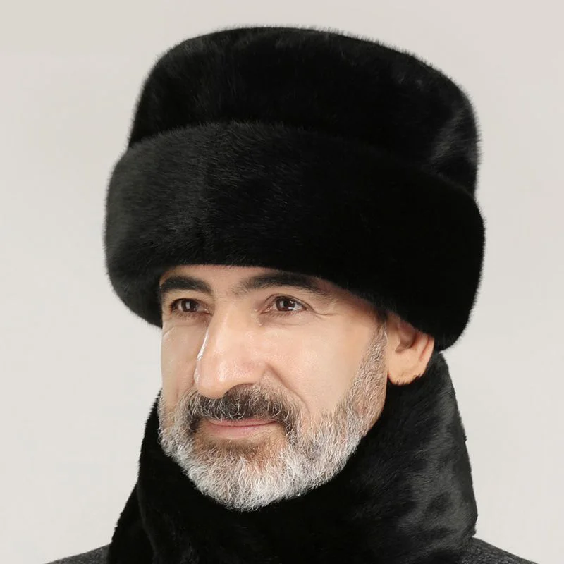 

Новая зимняя мужская шапка из искусственного меха норки, ветрозащитная Толстая теплая шапка-ушанка, цвет черный/коричневый, лучший подарок для папы
