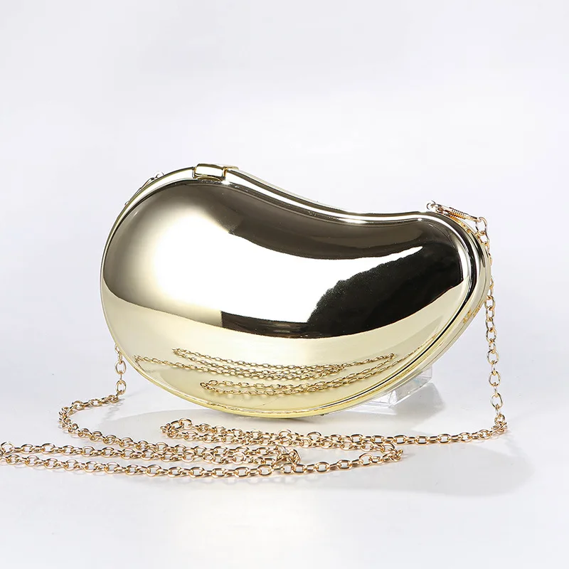 Creative Metal Mango Shaped Clucth Bag for Women Luxury Chains Box Shoulder Crossbody Bags Glitter Evening Party Purses 2024