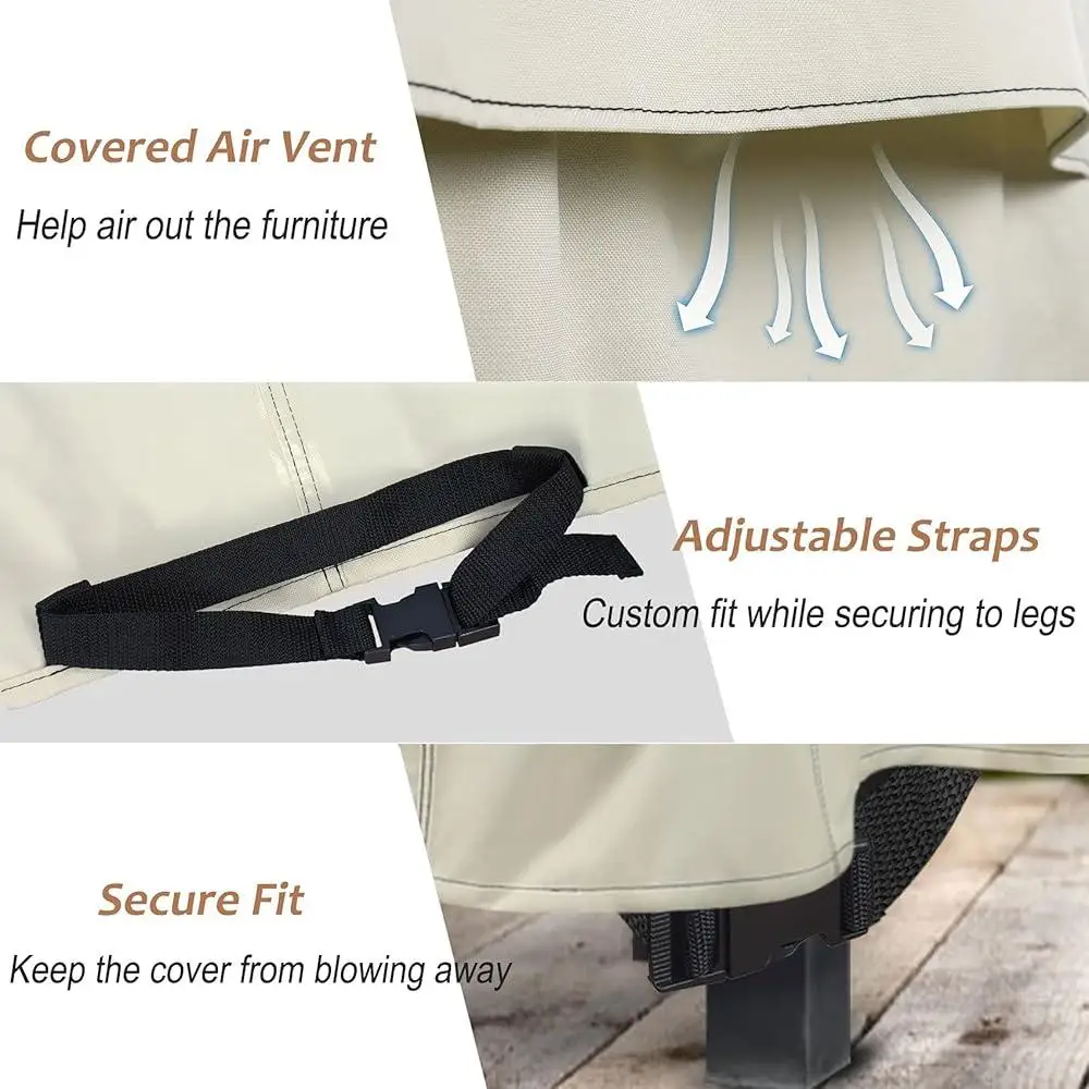Heavy Duty Waterproof Chair Covers 600D Polyester Outdoor Furniture Cover 2 Pack Rip Resistant Adjustable Straps Ventilation 4