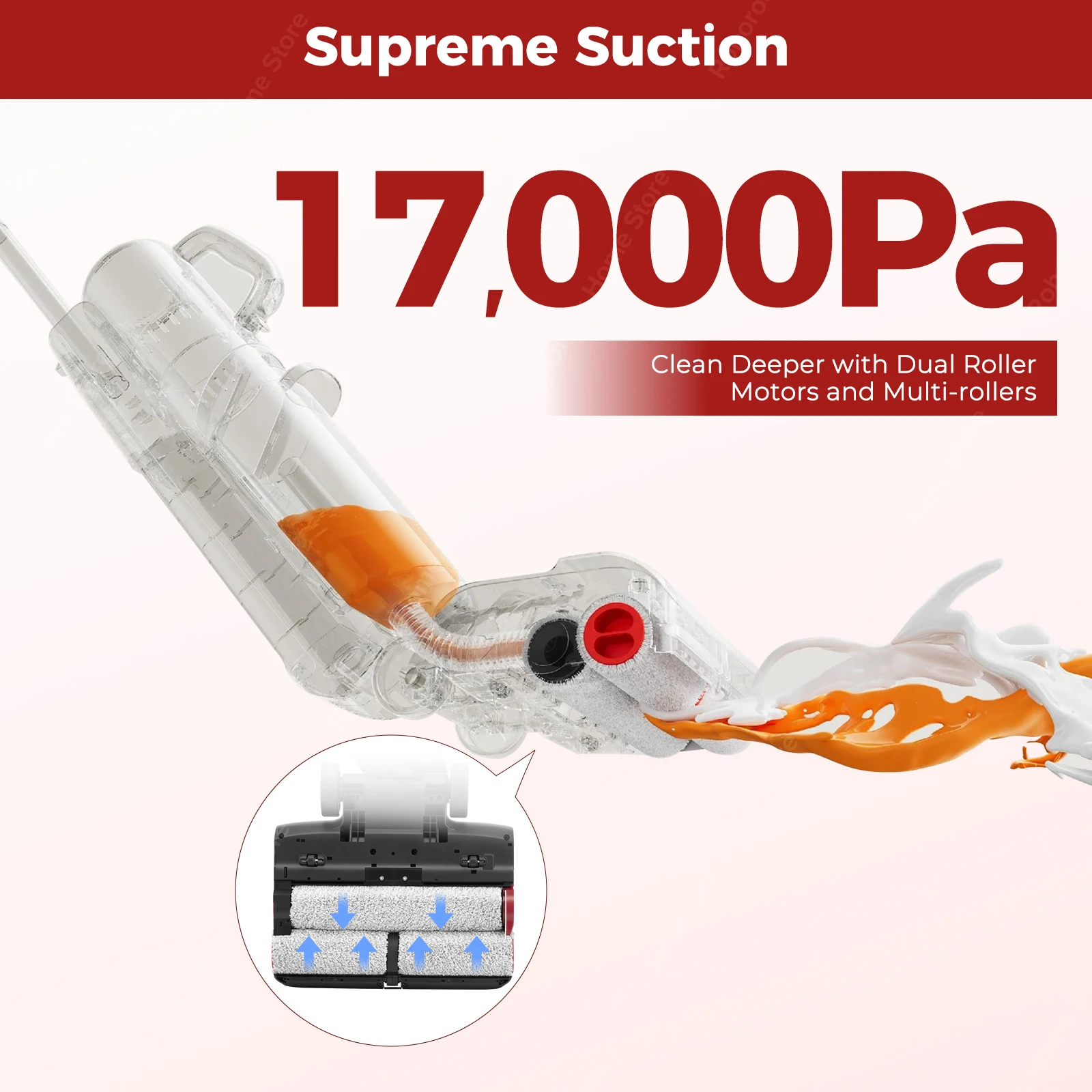 Беспроводной пылесос Roborock Dyad Pro Combo 5-в-1, мощность всасывания 17000 Па, с моторизованной мини-щеткой, чистящая насадка 2-в-1