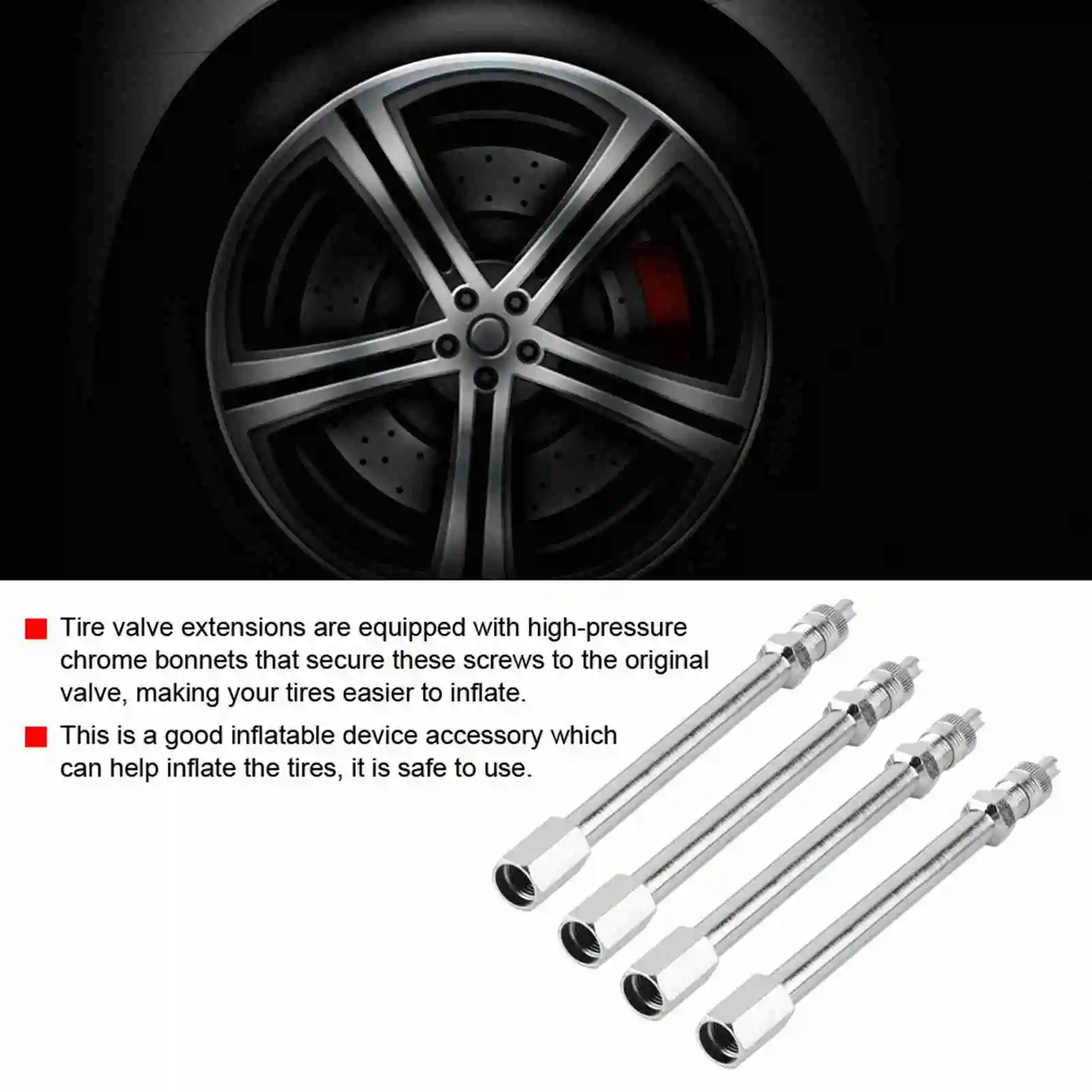 4Pcs 100mm Chrome Valve Extender Inner Tyre Valves Extension Wheel Aluminium Valve Extender For Two-wheel Joint car Bus Truck
