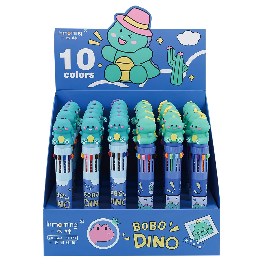 

24 pcs/lot Creative Dinosaur 10 Colors Ballpoint Pen Cute Press 0.5MM Ball Pens Office School Writing Supplies