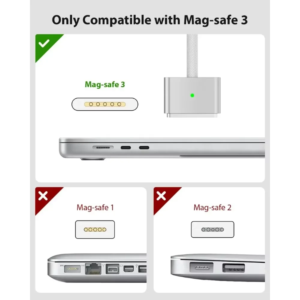2025년형 새로운 멀티 컬러 140W PD USB-C to MagSafe 3 마그네틱 브레이디드 충전 케이블 | 맥북 에어/프로 A2485/A2442/A2681/A2780/A2용