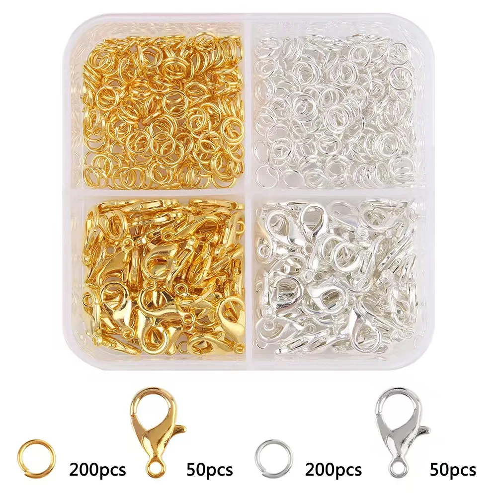 Box Gold Silver Lobster Clasp Open Jump Rings for Jewelry Making Bracelets Necklaces Hooks Chain Closure DIY Accessories