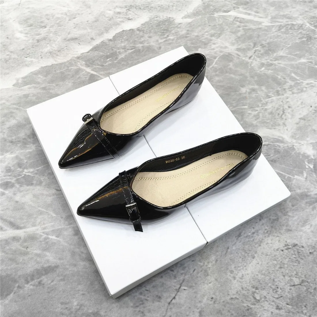 New Summer Women's Dress Shoes Patent Leather Slip on Pointed Toe Sandals Buckle Slingbacks Mid Heels Pumps Sandalias Mujer