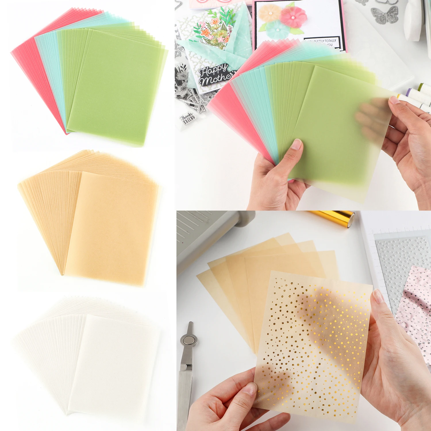 

60-90pcs 4.25" x 5.5" Frosted Smooth Vellum Paper Sheets Heat Resistant Translucent Pearled Vallum Papers For DIY Card Making