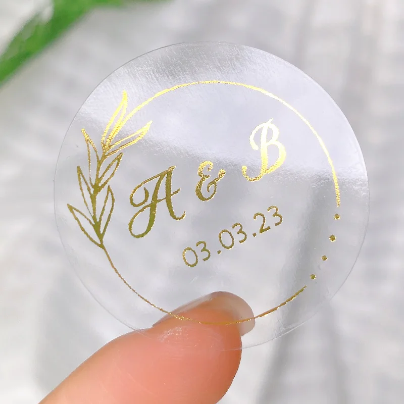 50Pcs Personalized Wedding Stickers Custom Round Gold Foil Sticker