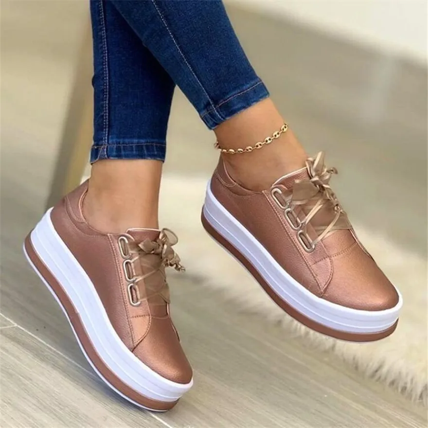 

Autumn Thick Sole Ladies Comfortable Sports Shoes Fashion 2024 Casual Flats Soft Leather Lace Up Female Sneakers Luxury Footwear