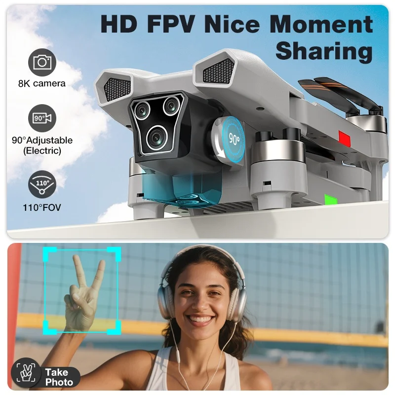 Drone 8K Pliable avec 3 Batteries - Longue Autonomie, Transmission HD
