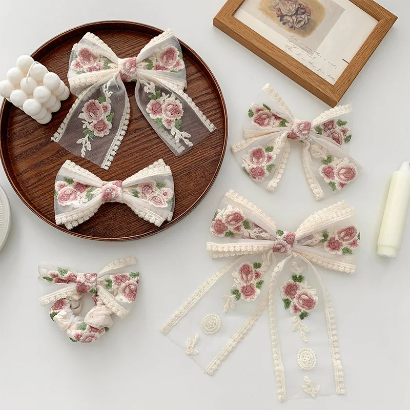 

French Embroidery Bow Headgear Hairpin Back of The Head Hairpin New Hair Rope Hair Ring