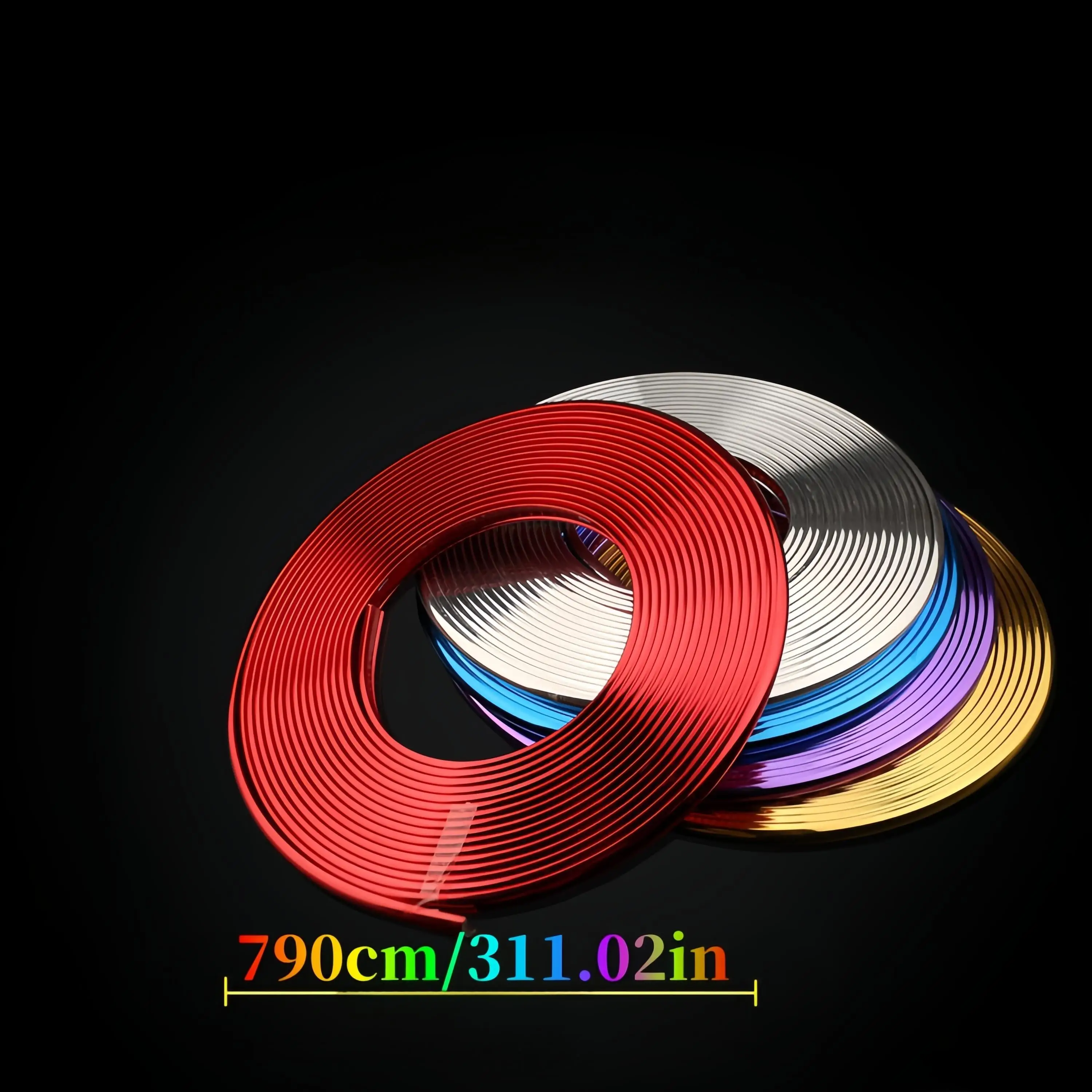 7.9M 레드 카 스타일링 몰딩 트림 스트립, 휠 허브 및 범퍼 보호용 접착 스트립, 그릴용 장식 액세서리