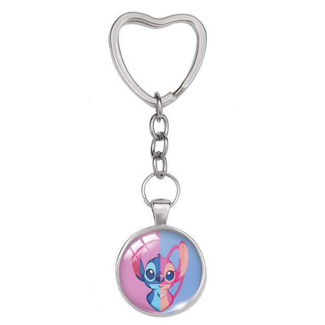 Lilo & Stitch Anime Figure Alloy Glass Heart-shaped Key Ring Key Chain Bag Accessories Children's Toys Birthday Gifts