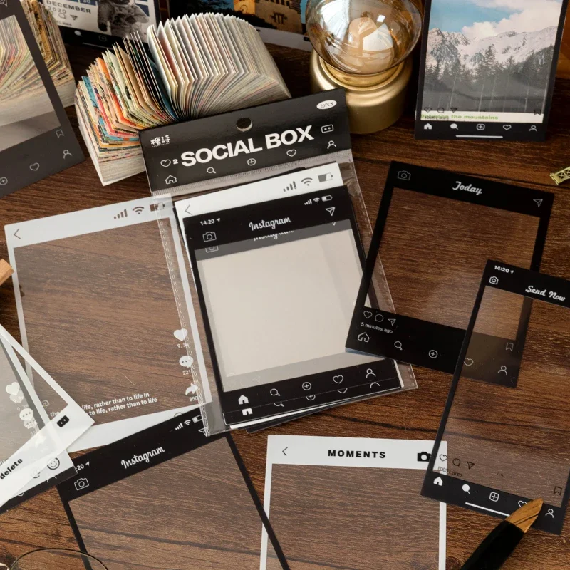 Journamm 15 개/갑 투명 PET 프레임 스티커 장식 정크 저널 Scrapbooking 배경 콜라주 빈티지 재료 스티커