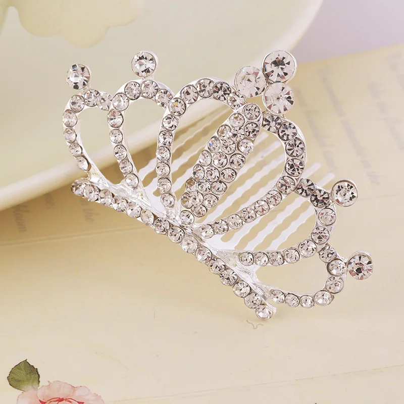 Mini Tiara Hair Combs Princess Crown Wedding Hair Accessories For Girls Fairy Silver Color Crystal Hairpins Bride Hair Jewelry