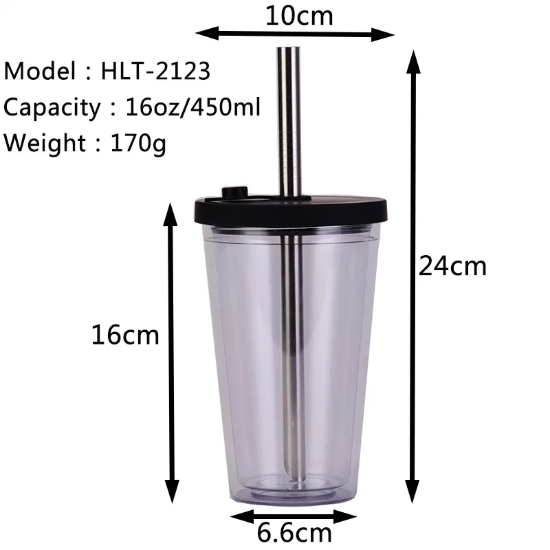 Reusable Iced Coffee Cup With Lid And Straw,Double Wall Clear Tumblers,  Bubble Tea Cup, Smoothie Cup, Leakproof Plastic Coffee Cups