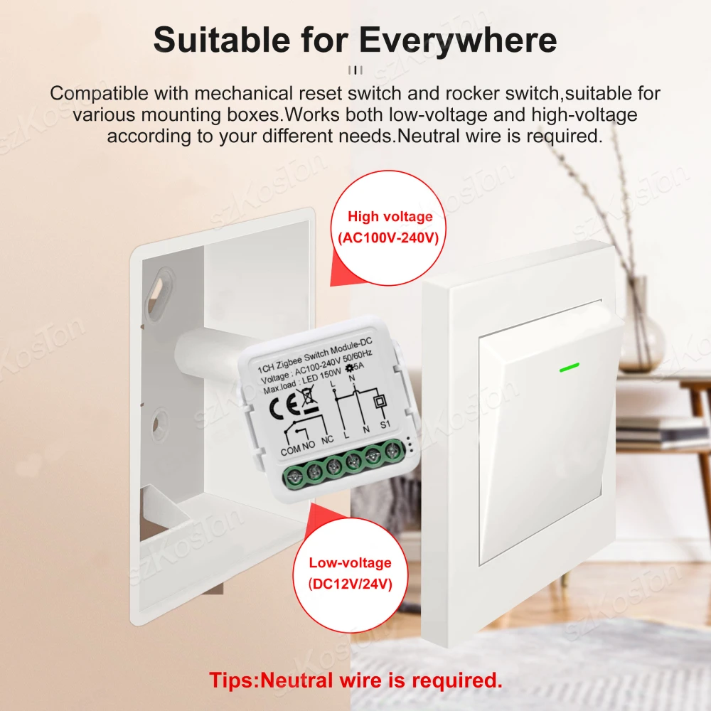 Tuya Dry Contact ZigBee WiFi Smart Switch Module Smart Home DIY Breaker Relay DC 12/24V AC 100-240V Works with Alexa Google Alic