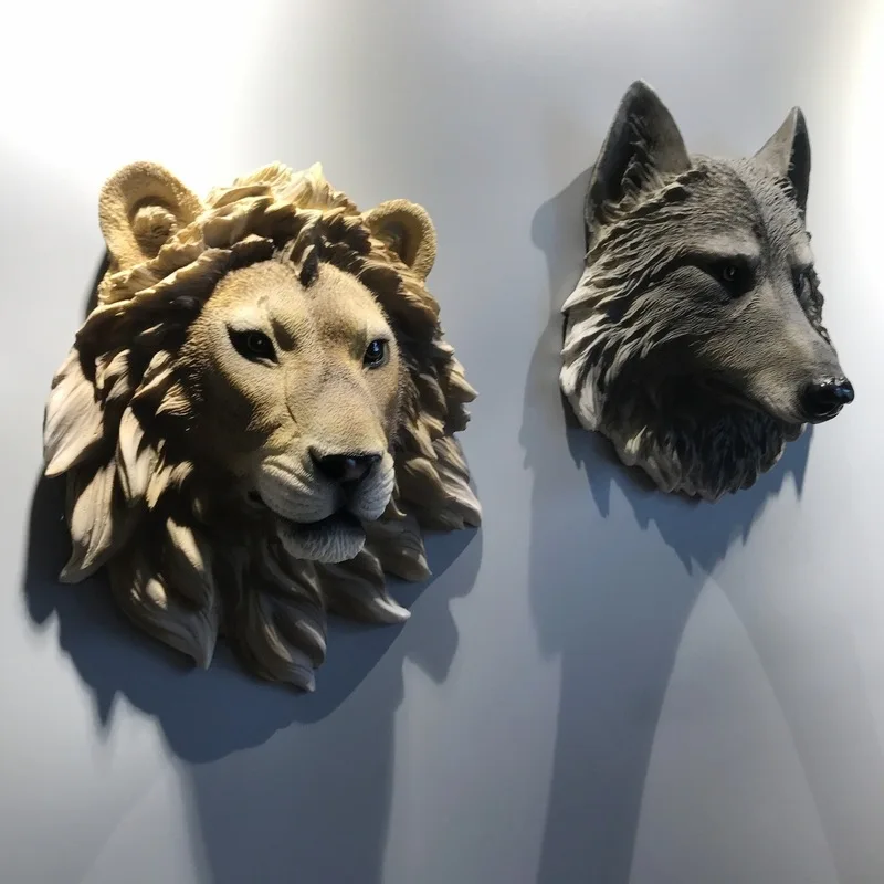 

Resin Simulation Animal Head Wall Hanging Nordic Lion Tiger Head Wall Decoration Bar Pendant Cafe Club