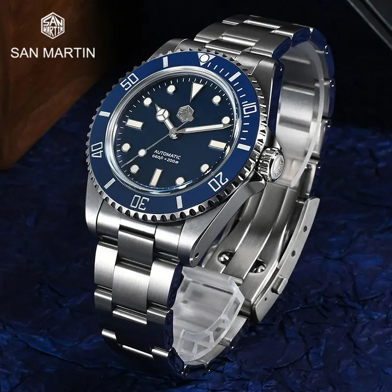 

San Martin New 40mm Watch for Men Classic Luxury YN55 Diver Water Ghost Automatic Mechanical Sapphire 200M waterproof Luminous
