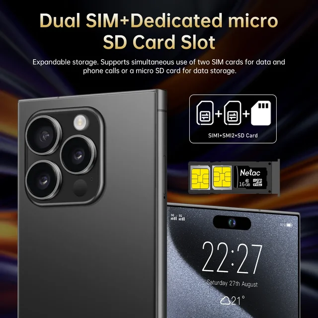 i15 Ultra Original Android 14 Mobile Phones 7.3 Inch Unlocked SmartPhone 78+108MP Camera Dual Sim 22GB+2TB 8000mAh 5G Celular 6
