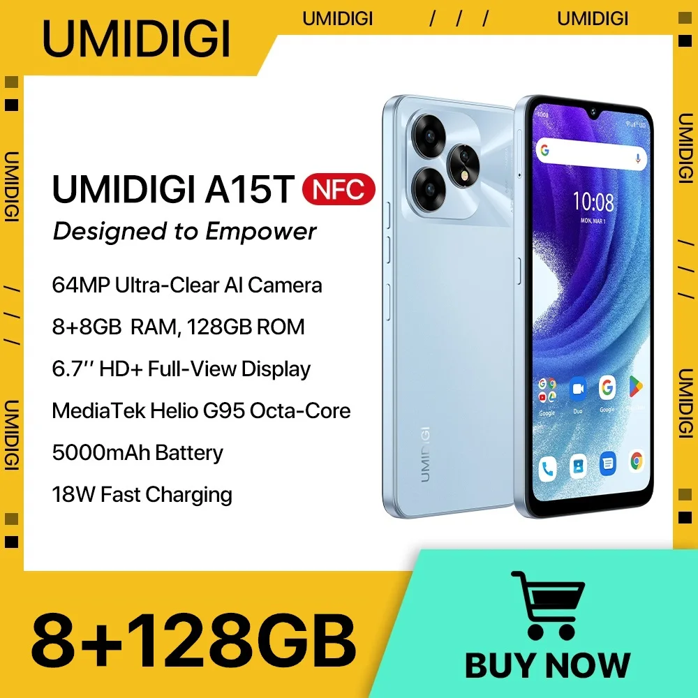 UMIDIGI A15T Smartphone Android 13 MTK Helio G95 Octa-Core NFC 8+