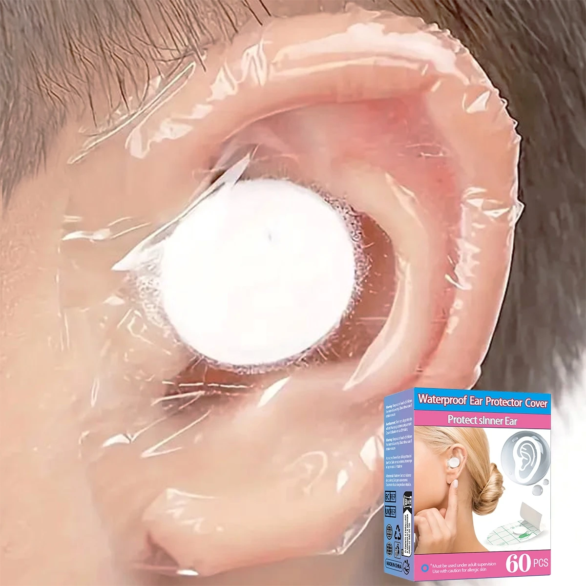 Bath Protection for Ears -60 Waterproof Earmuffs - Soft and Comfortable, Disposable PE Material, Suitable for Swimming, Showerin