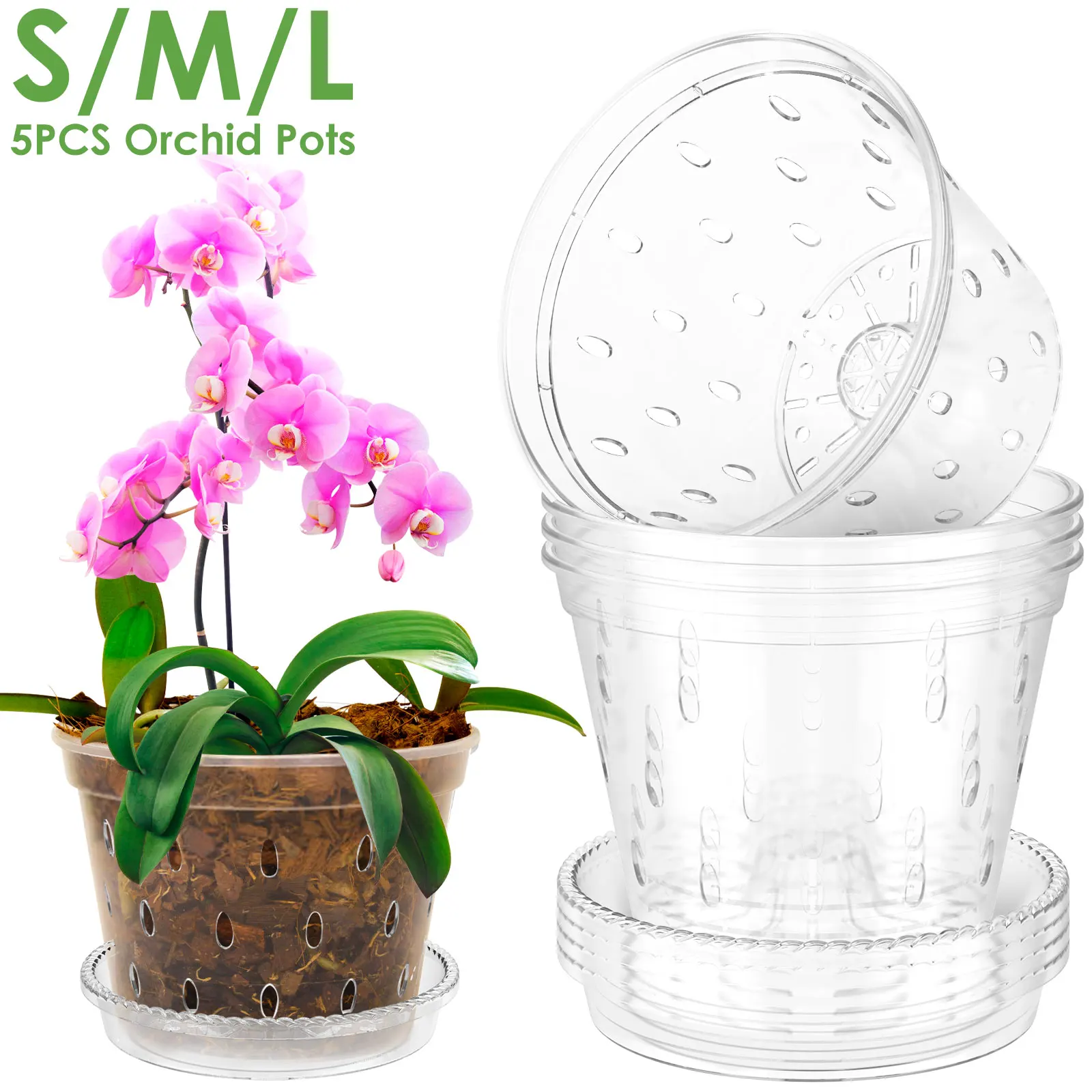 5Pcs Plastic Orchid Pot 4/5/6inch Transparent Slotted Orchid Pots Holes and Saucers Breathable Flower Plant Pot for Nursery flower pot plant pot