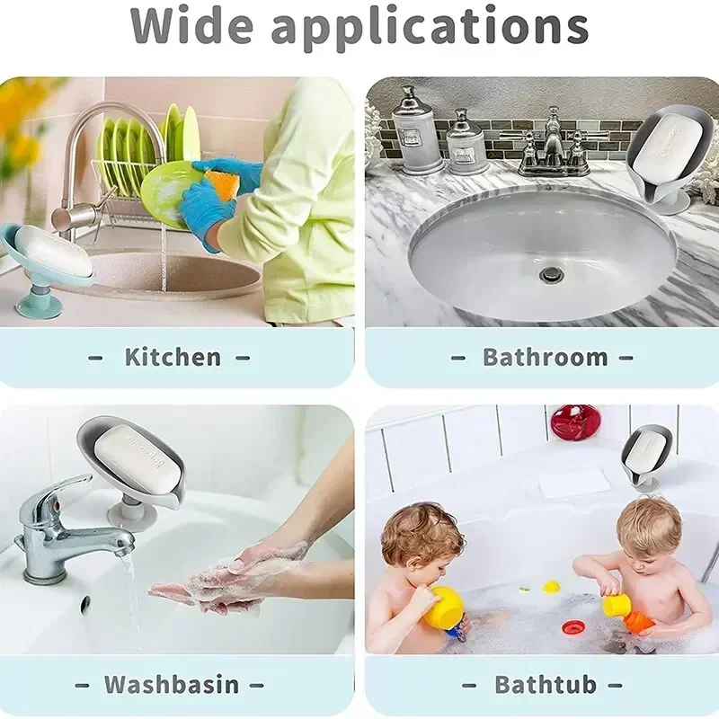 Soap Holder Shower Soap Tray Soap Dish Rack Drain Soap Holder Leaf Shape Soap Box Suction Cup Tray Drying Rack for Shower Sponge Container Kitchen Bathroom Accessories