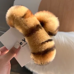 Luxurious Rex Rabbit Fur Plush Hair Claw Clip - Large, Cute, and Fuzzy Hair Accessory (Camel leopard)