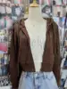 Brown Twisted Flower Knitted Cardigan Sweater Women Autumn Long Sleeve Hooded Zipper Crop Top Streetwear Fashion Y2K Sweaters 1