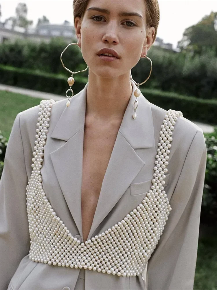 Women Bead Sleeveless V Neck Tank Tops for Summer Party