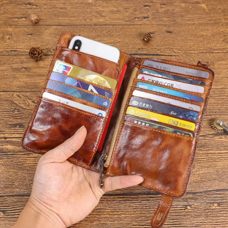 Vintage Luxury top layer cowhide Men Women Short Purse Outdoor Organizer real leather card package coin zipper clutch wallet