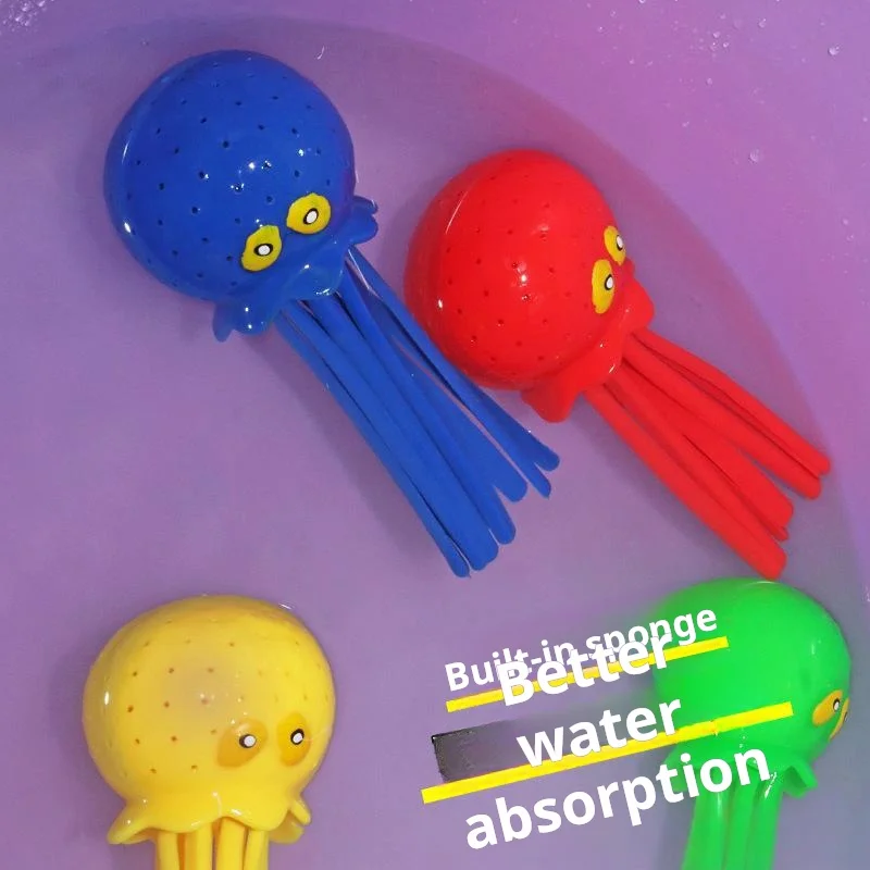 Squeeze Spray Glowing Octopus Bath Toy with Water Absorbing Ball Splash Fun for Toddlers Kids Interactive Shower Indoor Outdoor
