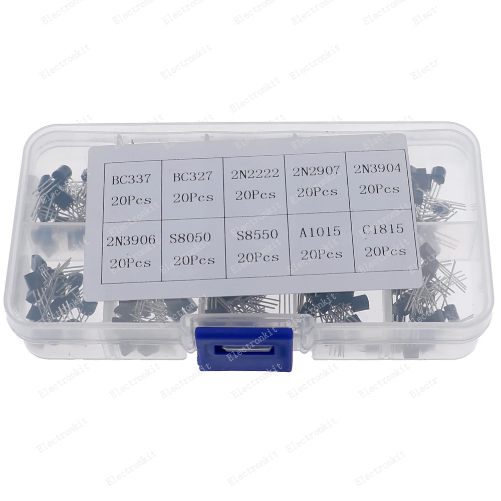 Transistors Kit 200pcs/set 10Values*20pcs Transistors Box Pack BC337 BC327 2N2222 2N2907 2N3904 2N3906 S8050 S8550 A1015 C1815