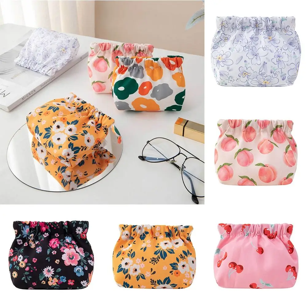 

Flower Cosmetic Bag Small Item Bag Peach Cute Pattern Printing Coin Purse Cherry Self-closing Storage Bag Travel