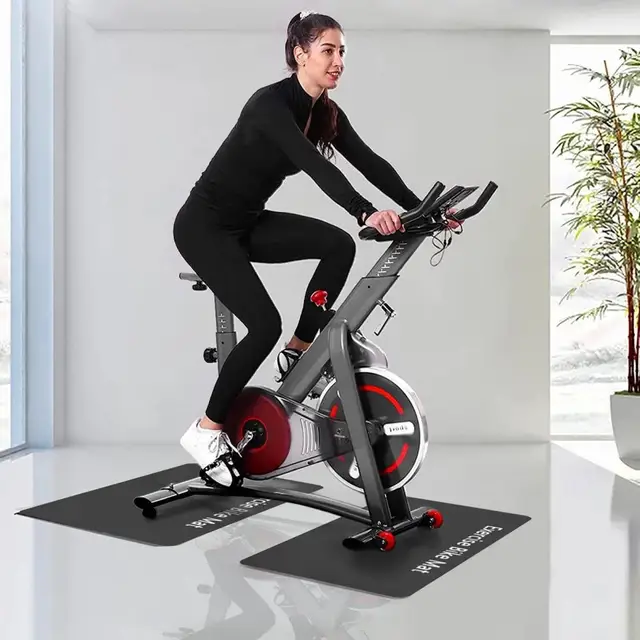 Rubber Exercise Bike Mat Noise Reduction Exercise Bike Mat Set for Indoor Cycling Elliptical Training for Stationary for Home 5