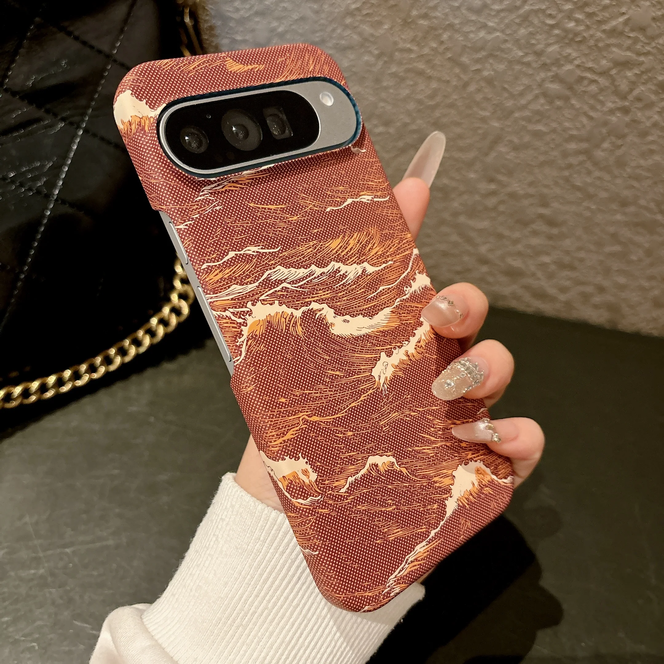 Elegant Kevlar Pattern Leather Magnetic Phone Case with Magsafe Charging Compatibility