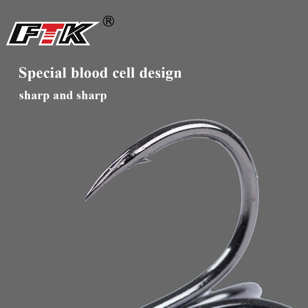

FTK High Steel Carbon Round Treble Hooks Barbed 0.3g-1.14g 1PCS Carp Fishing Accessories Sharp Hook Jig Tackle Lure Hooks Pesca