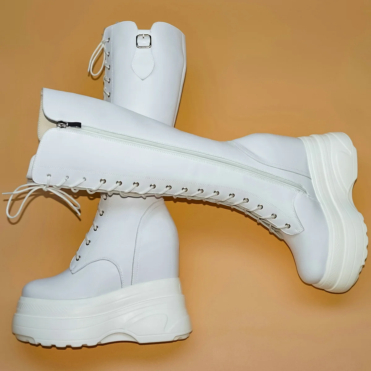 Winterschuhe Super High Heels Pumps Damen Rote Rose Weiß Echtes Leder Keile Kniehohe Schneestiefel Große Größe 45, klobige Turnschuhe – Detail 3