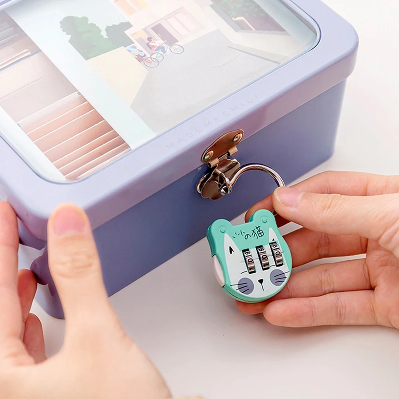 Luggage Padlock Mini Travel Padlock Cute Cat Suitcase Backpack Password Journal Notebook Handbag Code Locks