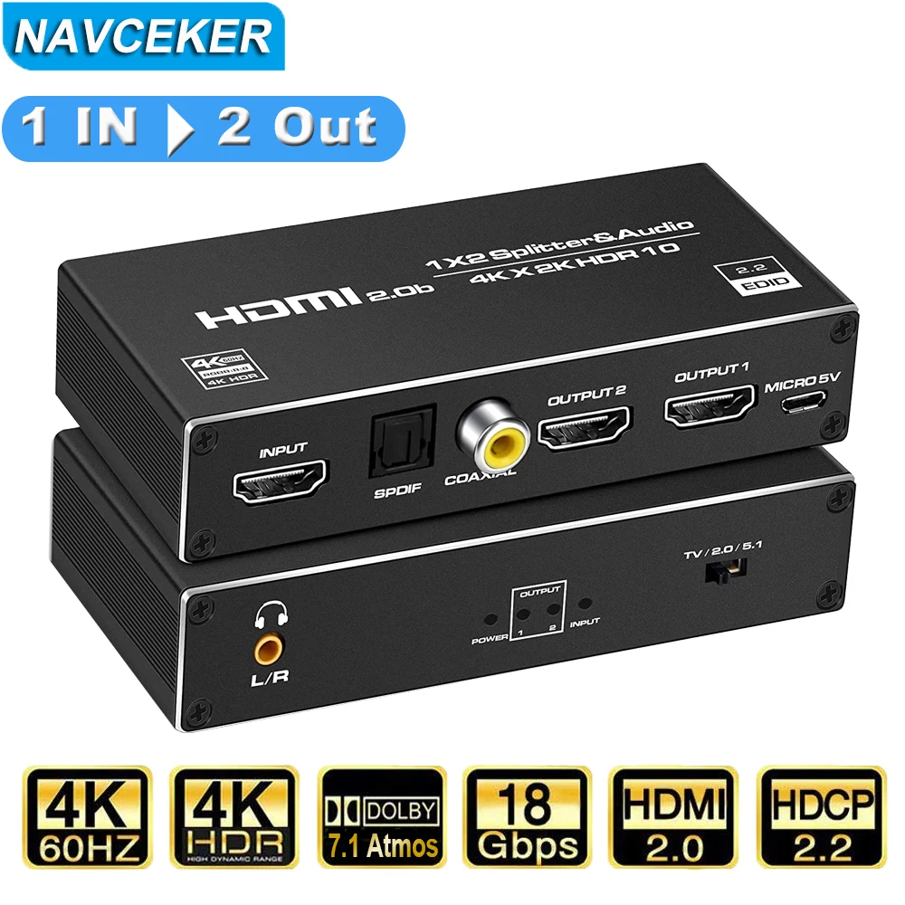 Navceker HDMI 분배기 오디오 추출기, HDMI 케이블 분배기, HDMI 앰프, PS4, PS5, Xbox용, 1 in ...