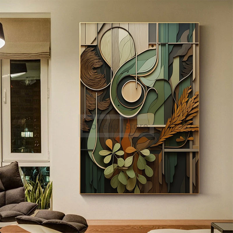 Boho Wood Shapes Canvas Painting 5