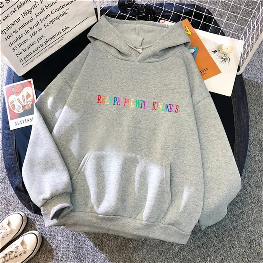 TREAT PEOPLE WITH KINDNESS Autumn Women Hoody Casual Fleece Woman Hoodie Hip Hop Pullover Female Sweatshirt Unisex Streetwear 6